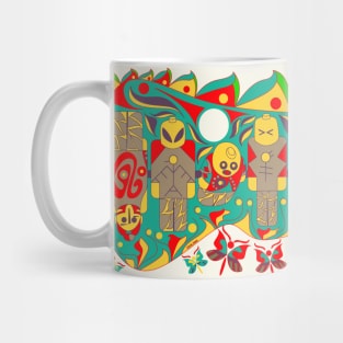 alien toys from space in mayan pattern ecopop Mug